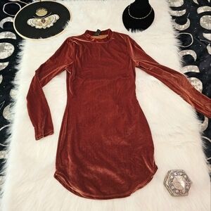 Velour long sleeve mini dress.